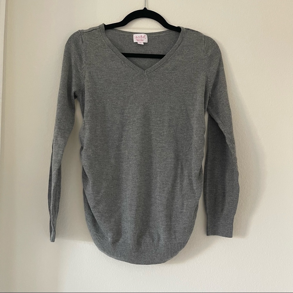 Isabel Maternity Long Sleeve Sweater Top with Ruched Sides - Small